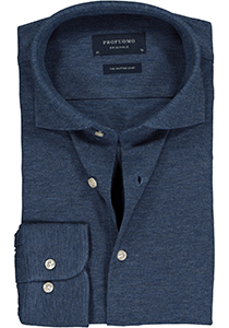 Profuomo Originale slim fit jersey overhemd, knitted shirt pique, jeansblauw melange