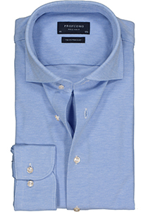 Profuomo Originale slim fit jersey overhemd, knitted shirt pique, lichtblauw melange