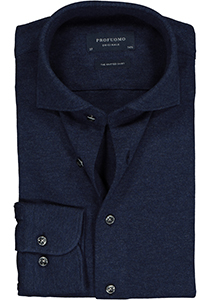Profuomo Originale slim fit jersey overhemd, knitted shirt pique, navy melange