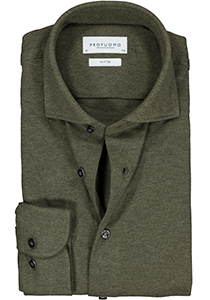 Profuomo slim fit jersey overhemd, knitted shirt pique, army groen melange