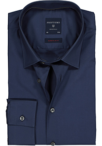 Profuomo Originale super slim fit overhemd, stretch poplin, navy blauw