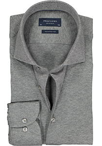 Profuomo Originale slim fit jersey overhemd, knitted shirt, antraciet grijs melange