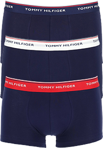 Tommy Hilfiger low rise trunk (3-pack), lage heren boxers kort, blauw met 3 kleuren tailleband
