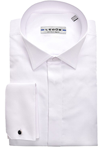 Ledub modern fit smoking overhemd, mouwlengte 72 cm, dubbele manchet en wing kraag, wit