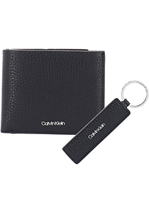Calvin Klein cadeauset billfold portemonnee en sleutelhanger leer, zwart