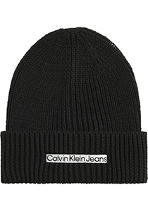 Calvin Klein muts, institutional patch beanie, zwart