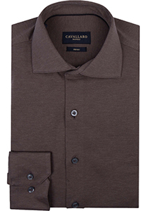 Cavallaro Napoli Piquo Shirt slim fit overhemd, tricot, donkerbruin