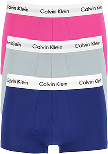 Calvin Klein low rise trunks (3-pack), lage heren boxers kort, lichtgrijs, roze, blauw