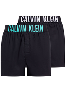 Calvin Klein Woven Boxers (2-pack), heren boxers wijd katoen, zwart met gekleurde tailleband