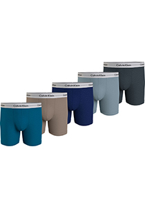 Calvin Klein Boxer Briefs (5-pack), heren boxers extra lang, petrol, kaki, blauw, lichtblauw, donkergrijs