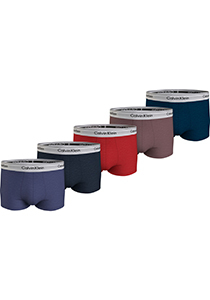 Calvin Klein Trunk (5-pack), heren boxers normale lengte, indigo, blauw, rood, oudroze, donkerblauw