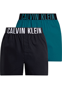 Calvin Klein Woven Boxers (2-pack), heren boxers wijd katoen, zwart, zeegroen