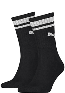Puma Crew Heritage Stripe Unisex (2-pack), unisex sokken, zwart gestreept