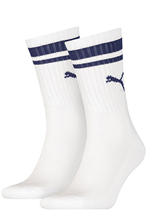 Puma Crew Heritage Stripe Unisex (2-pack), unisex sokken, wit gestreept