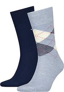 Tommy Hilfiger Sock Check (2-pack), heren sokken, lichtblauw melange geruit