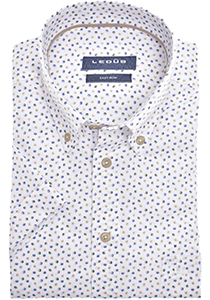 Ledub modern fit overhemd, korte mouw, wit met middengroen en blauw dessin