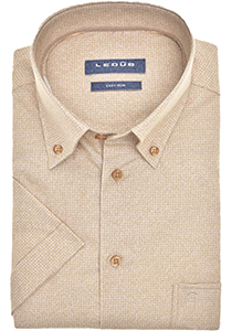 Ledub modern fit overhemd, korte mouw, lichtbruin mini dessin