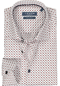 Ledub modern fit overhemd, wit met blauw en rood dessin