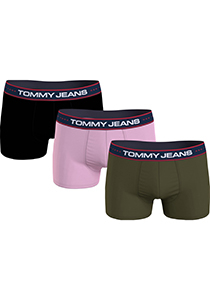 Tommy Hilfiger Jeans heren boxers normale lengte (3-pack), trunk, zwart, roze, olijfgroen