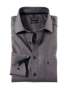 OLYMP modern fit overhemd, structuur, beige met donkerblauw (contrast)