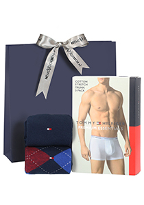 Heren cadeauset: 3 Tommy Hilfiger boxershorts + Tommy Hilfiger sokken klassiek geruit