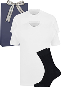 Heren cadeaubox: VENT wijd modelt T-shirts (2-pack) met VENT sokken (2-pack)