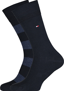 Tommy Hilfiger Rugby Stripe Socks (2-pack), herensokken katoen gestreept en uni, blauw