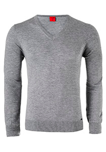 OLYMP Level 5 body fit trui wol met zijde, V-hals, grijs