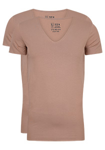RJ Bodywear Everyday Tilburg T-shirts (2-pack), heren stretch T-shirt diepe V-hals, huidskleur (raw edge)