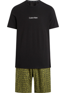 Calvin Klein shortama, heren short sleeve short set, zwart met logoprint