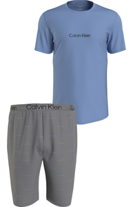 Calvin Klein heren shortama O-hals, lichtblauw shirt, grijze logo print broek