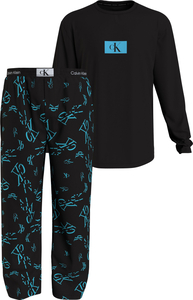 Calvin Klein pyjama, heren long sleeve pant set, zwart met turquoise dessin