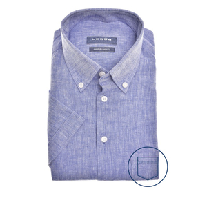 Ledub modern fit overhemd, korte mouw, middenblauw