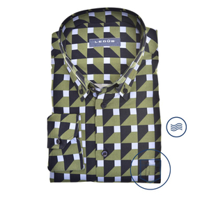 Ledub modern fit overhemd, donkergroen dessin