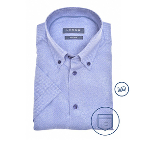 Ledub modern fit overhemd, korte mouw, middenblauw mini dessin