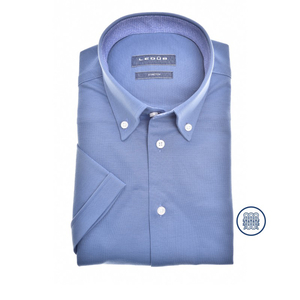 Ledub modern fit overhemd, korte mouw, lichtblauw tricot