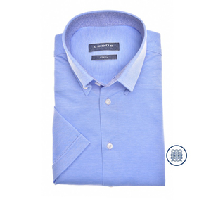 Ledub modern fit overhemd, korte mouw, middenblauw tricot