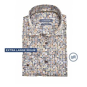Ledub modern fit overhemd, mouwlengte 72 cm, popeline, middenbruin dessin
