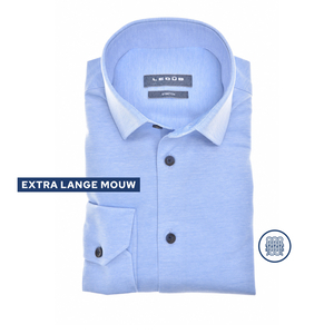 Ledub slim fit overhemd, mouwlengte 72 cm, jersey, middenblauw