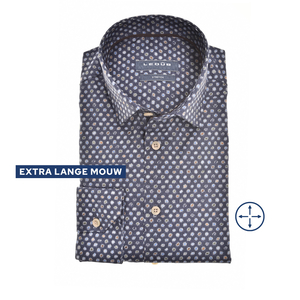Ledub modern fit overhemd, mouwlengte 72 cm, popeline, donkerblauw dessin