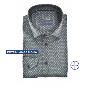 Ledub modern fit overhemd, mouwlengte 72 cm, popeline, donkergroen dessin