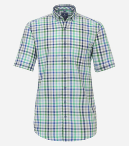 Redmond modern fit overhemd, korte mouw, popeline, groen geruit