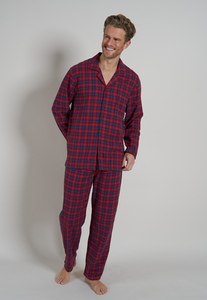 TOM TAILOR heren pyjama flanel met knoopjes, donkerrood geruit