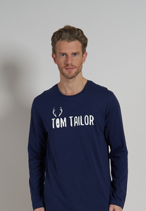 TOM TAILOR heren T-shirt lange mouw met O-hals (1-pack), donkerblauw
