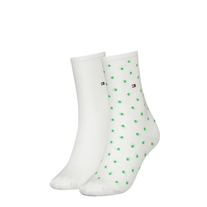 Tommy Hilfiger Sock Dot (2-pack), dames sokken, wit, groen gestipt