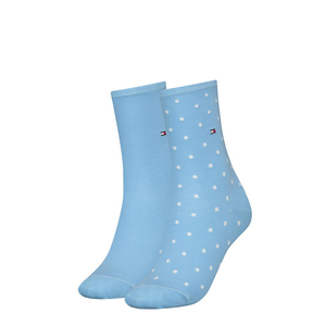 Tommy Hilfiger Sock Dot (2-pack), dames sokken, lichtblauw, wit gestipt