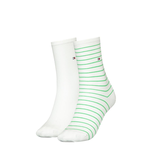 Tommy Hilfiger Sock Small Stripe (2-pack), dames sokken, wit, groen gestreept