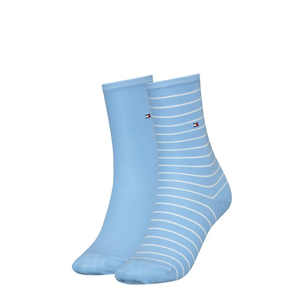 Tommy Hilfiger Sock Small Stripe (2-pack), dames sokken, lichtblauw, wit gestreept
