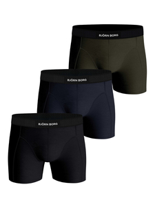 Bjorn Borg Cotton Stretch boxers, heren boxers normale lengte (3-pack), zwart, blauw, olijfgroen