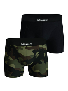 Bjorn Borg Cotton Stretch boxers, heren boxers normale lengte (2-pack), zwart en camo print